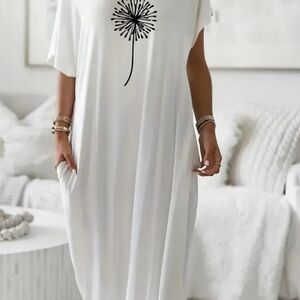 Elegant White Maxi Dress with Dandelion Print
